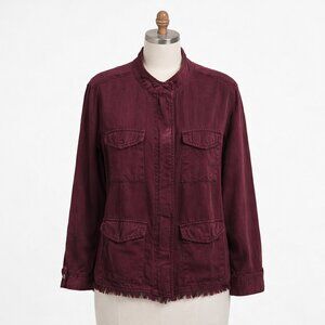 Sanctuary Burgundy Utility Jacket Small Frayed Hem Zip Snap